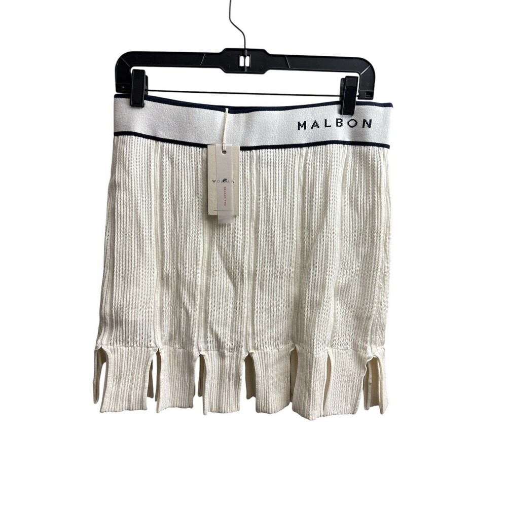 Malbon Golf Women’s Honor Skirt White Knit Fringe Hem Logo Waistband Sz Medium